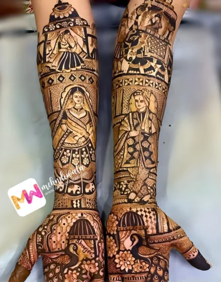 madhubani-flowers-leaves-checks-bridal-mehandi design