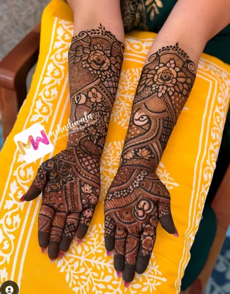 madhubani-flowers-leaves-mehndi design