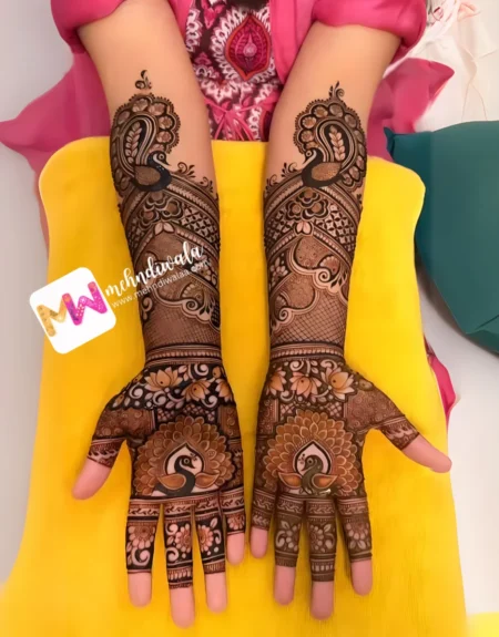 madhubani-peacock-lotus-flowers-mehndi design