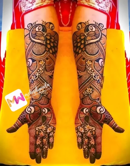 madhubani-peacock-lotus-anniversary-mehndi design