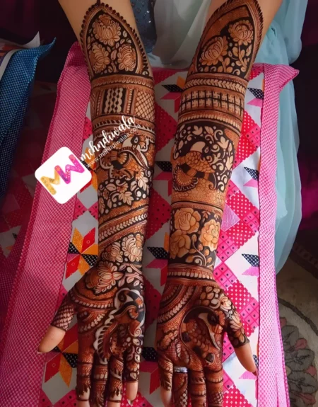 madhubani-flowers-peacock-birthday-mehndi design