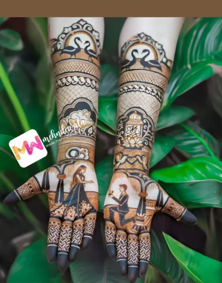 madhubani-figure-bird-flowers-ring-engagement-mehndi design