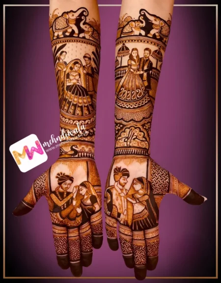 madhubani-figure-bridegroom-jaimala-elephant-bridal-mehndi design