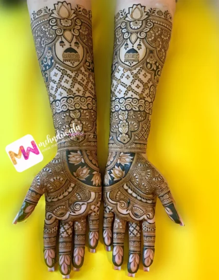 hd-lotus-jhumki-leaves-birthday-mehndi design