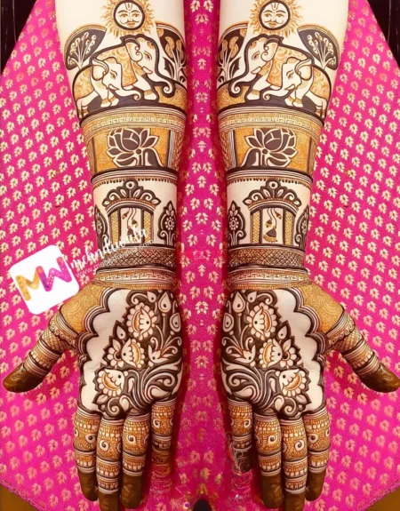 madhubani-elephant-sun-flowers-birthday-mehndi design