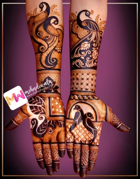 madhubani-peacock-flowers-checks-puja-functions-mehndi design