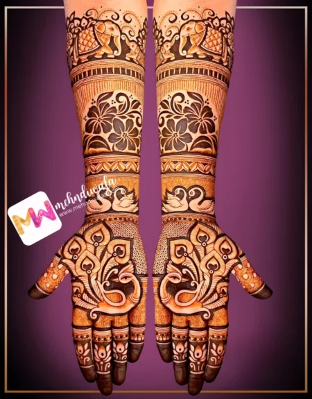 madhubani-elephant-flowers-peacock-anniversary-mehndi design
