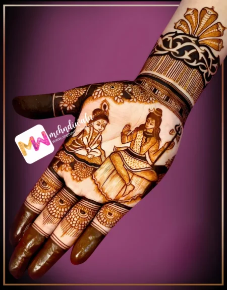 madhubani-figure-shiv-ji-krishna-puja-function-mehndi design