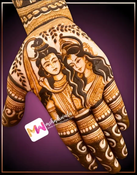madhubani-figure-shiv-parvati-leaves-festival-mehndi design