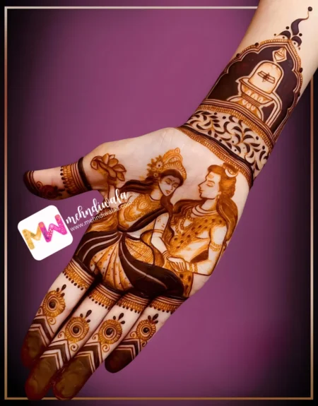 madhubani-figure-shivparvati-shivling-puja-function-mehndi design
