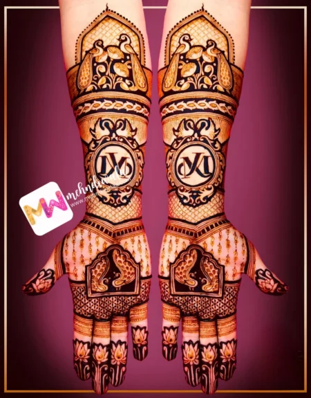 madhubani-peacock-flowers-checks-bridal-mehndi design