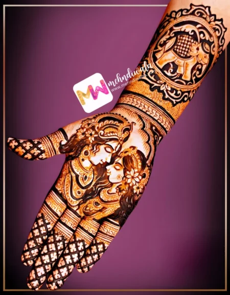 madhubani-figure-radhakrishna-elephant-both-hands-mehndi design