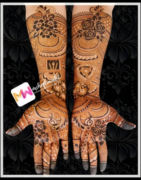 madhubani-flowers-leaves-birthday-mehndi design