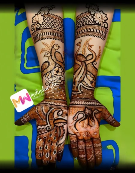 madhubani-peacock-flowers-checks-figure-mehndi design