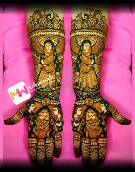 madhubani-figure-bridal-dhol-shehnai-bridal-mehndi design