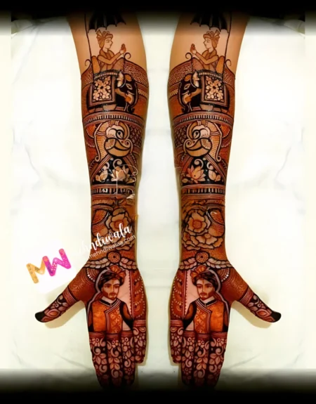 madhubani-figure-groom-elephant-flowers-bridal-mehndi design