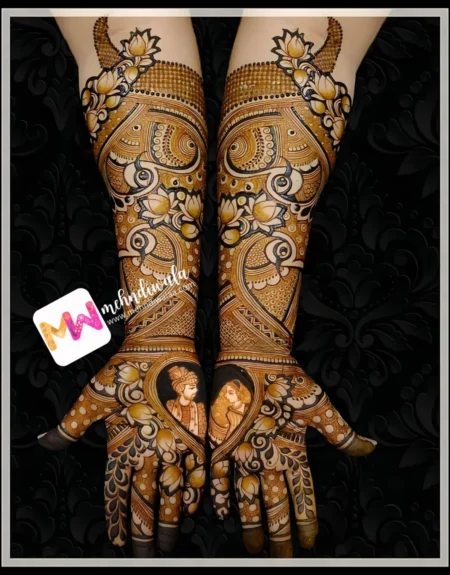 madhubani-figure-bridegroom-flowers-leaves-festival-mehndi design