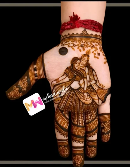 figure-radhakrishna-leaves-both-hands-puja-functions-mehndi design