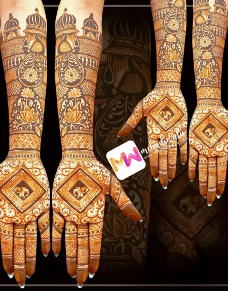 madhubani-chhatri-peacock-flowers-elephant-figure-festival-mehndi design