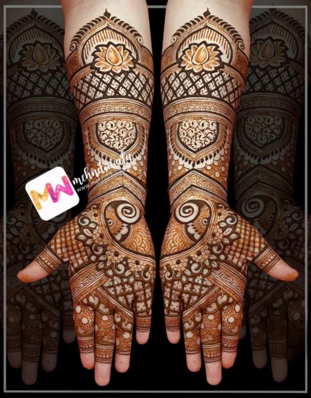 madhubani-flowers-checks-puja-function-mehndi design
