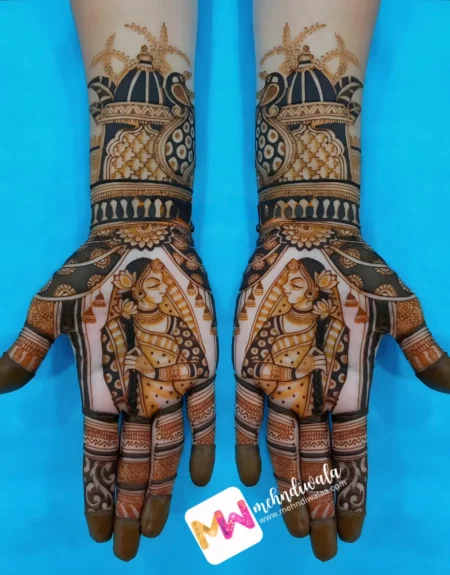 madhubani-figure-woman-peacock-chhatri-puja-function-mehndi design
