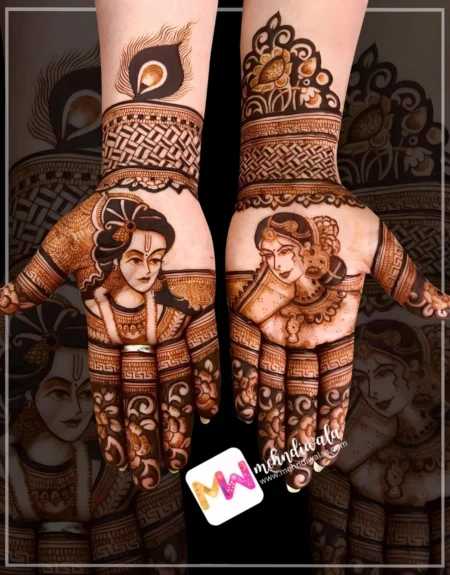 gujarati-figure-radha-krishna-flowers-puja-functions-mehndi design
