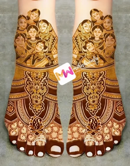 figures-woman-flowers-foot-mehndi design