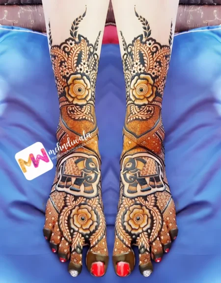 madhubani-elephant-flowers-leaves-bridal-mehndi design