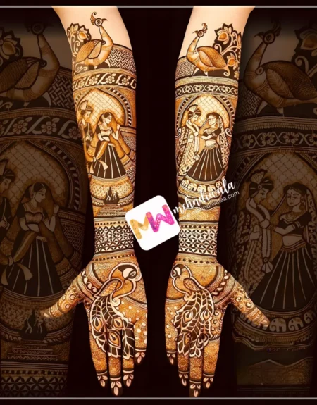 madhubani-figure-bridegroom-peacock-flowers-latest-mehndi design