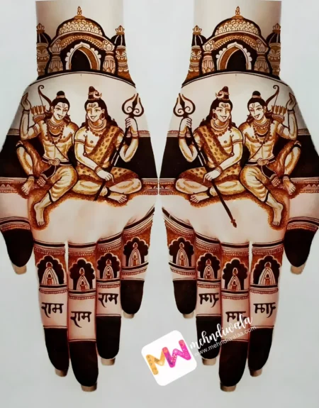 figures-shri-ram-and-shiv-shankar-ji-mahal-and-chhatri-figure-mehndi design