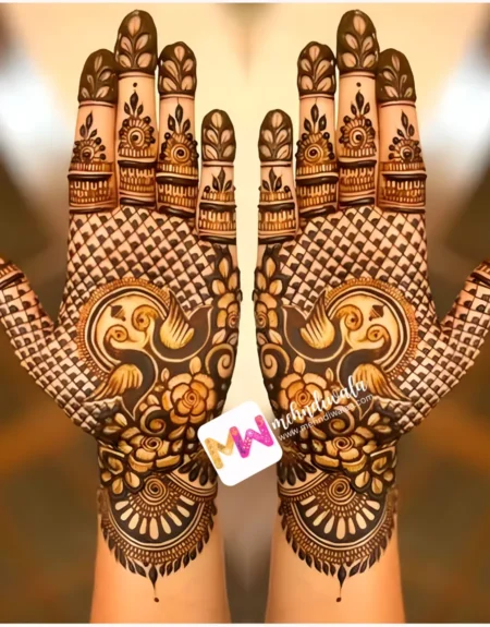 madhubani-hans-flowers-leaves-birthday-mehndi design