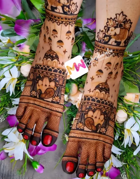madhubani-flowers-elephant-chhatri-peacock-anniversary-mehndi design