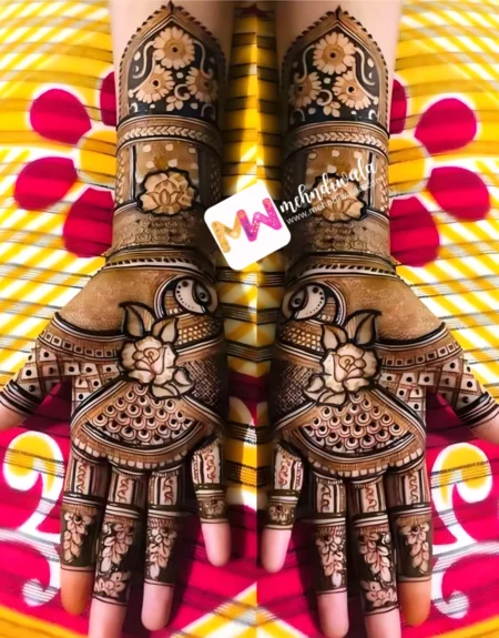 madhubani-flowers-peacock-leaves-puja-functions-mehndi design