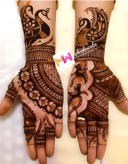 madhubani-peacock-flowers-leaves-bird-figure-puja-functions-mehandi design