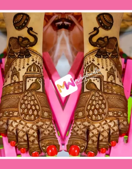 madhubani-peacock-elephant-figure-chhatri-engagement-mehandi design