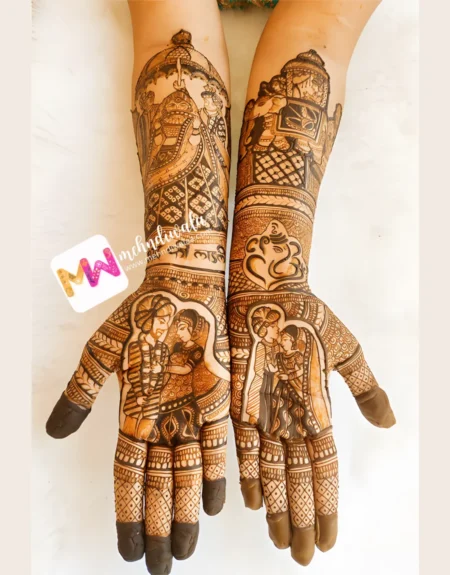 madhubani-figure-bridegroom-ganesh-ji-elephant-chhatri-latest-mehandi design