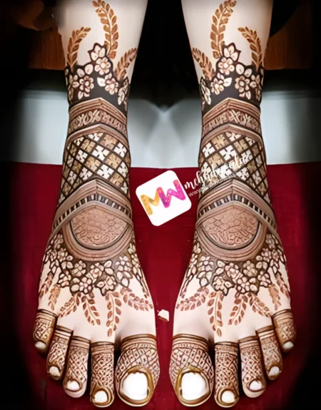 madhubani-flowers-leaves-checks-bridal-mehandi design