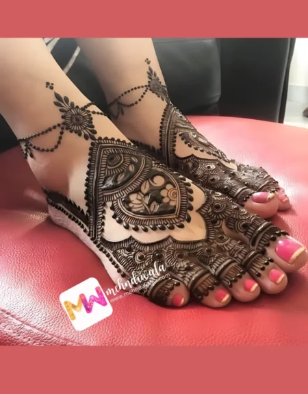 madhubani-flowers-leaves-figure-engagement-mehandi design