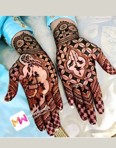 madhubani-flowers-leaves-bird-with-house-festival-mehandi design
