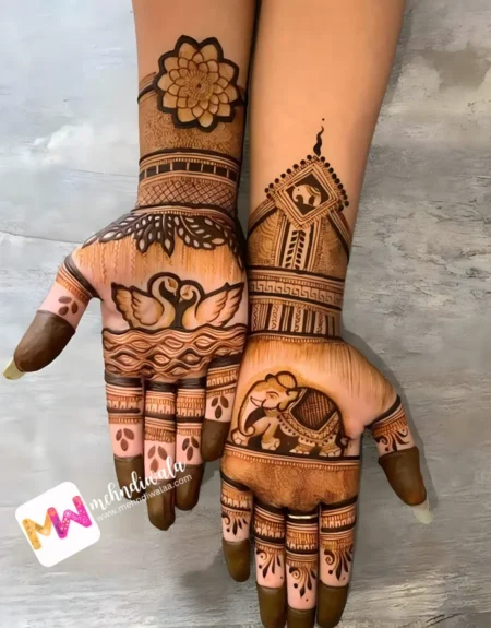 madhubani-flowers-elephant-hans-leaves-figure-puja-functions-mehandi design