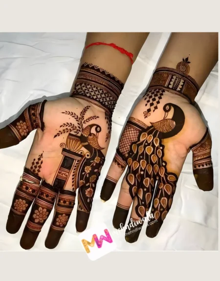 madhubani-peacock-flowers-with-pot-puja-functions-mehandi design