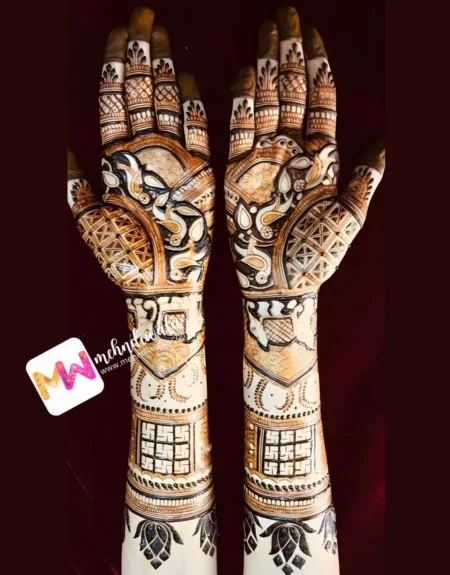 madhubani-lotus-leaves-bird-figure-festival-mehandi design