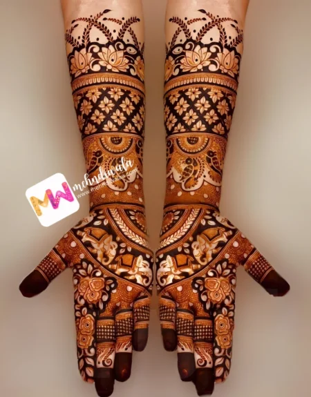 madhubani-flowers-leaves-checks-bird-elephant-figure-festival-mehandi design