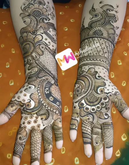 rajasthani-peacock-checks-anniversary-mehendi design