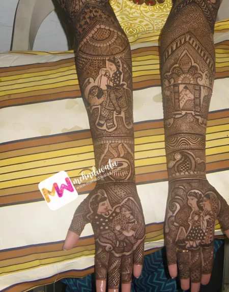 rajasthani-figure-bride-groom-dolly-dhol-shehnai-bridal-mehendi design